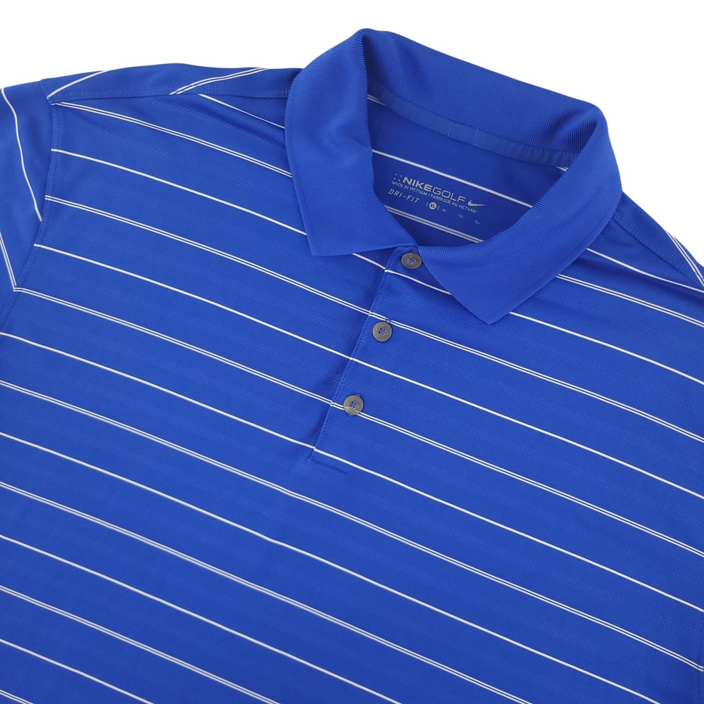 Nike Golf Dri-FIT Polo Shirt Mens XL Blue Stripe Golf Performance Logo Top